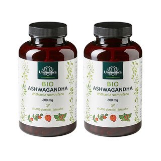: 2er-Sparset: Bio Ashwagandha 2 x 180 Kapseln - 1800 mg pro Tagesdosis - hochdosiert - von Unimedica