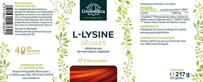 L-lysine - 1 000 mg - 365 gélules - par Unimedica