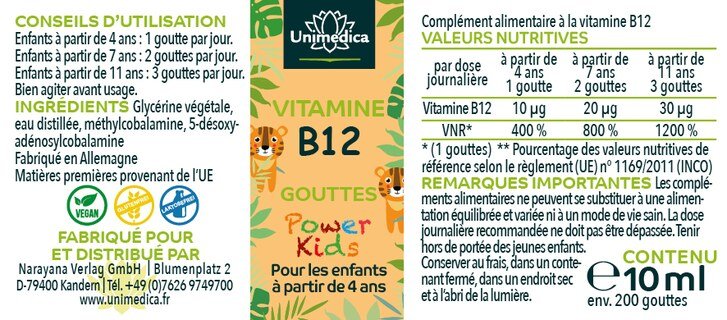 Power Kids  gouttes de vitamine B12  10 ml - par Unimedica