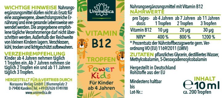 Power Kids - Vitamin B12 Tropfen - 10 ml - von Unimedica