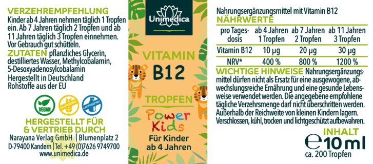 Power Kids - Vitamin B12 Tropfen - 10 ml - von Unimedica
