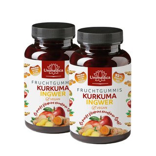 2er-Sparset: Kurkuma-Ingwer Fruchtgummis - mit Zink - 2 x 60 Gummis - von Unimedica - Sonderangebot kurze Haltbarkeit/