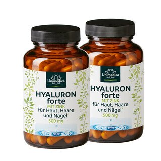 2er-Sparset: Hyaluron forte - mit Zink für Haut, Haare und Nägel* - 500 mg Hyaluron pro Tagesdosis (1 Kapsel) - hochdosiert - 2 x 90 Kapseln - von Unimedica/