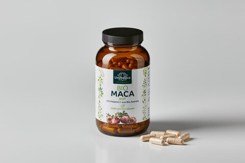 Bio Maca Rot - 3.000 mg pro Tagesdosis (4 Kapseln) - plus Vitamin C aus Bio Acerola - 180 Kapseln - von Unimedica