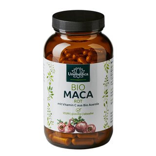 Bio Maca Rot - 3.000 mg pro Tagesdosis (4 Kapseln) - plus Vitamin C aus Bio Acerola - 180 Kapseln - von Unimedica/