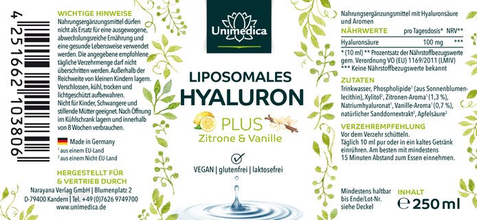 Liposomal Hyaluronan Plus Lemon & Vanilla - 250 ml - from Unimedica