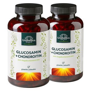 2er-Sparset: Glucosamin + Chondroitin mit 80 mg natürlichem Vitamin C pro Tagesdosis (3 Kapseln) - 2 x 180 Kapseln - von Unimedica