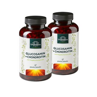Lot de 2: Glucosamine & chondroïtine avec 80 mg de vitamine C naturelle par dose quotidienne - 2 x 180 gélules - par Unimedica/