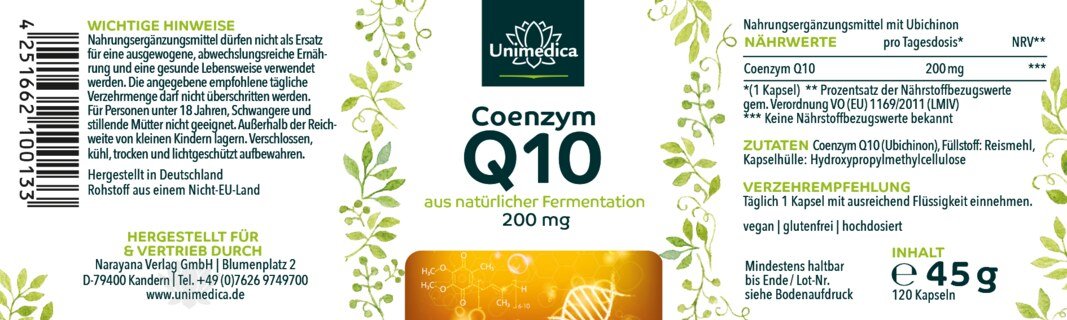 2er-Sparset: Coenzym Q10 - 200 mg pro Tagesdosis - 2 x 120 Kapseln - von Unimedica