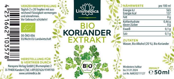 Spar-Set - Bio Bärlauch Extrakt - 100 ml UND  Bio Koriander Extrakt - 50 ml von Unimedica