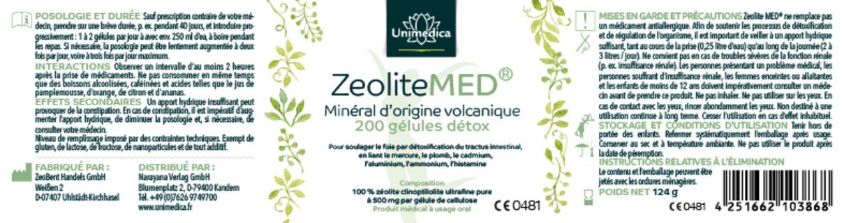 Zéolite Med détox - 200 gélules - par Unimedica