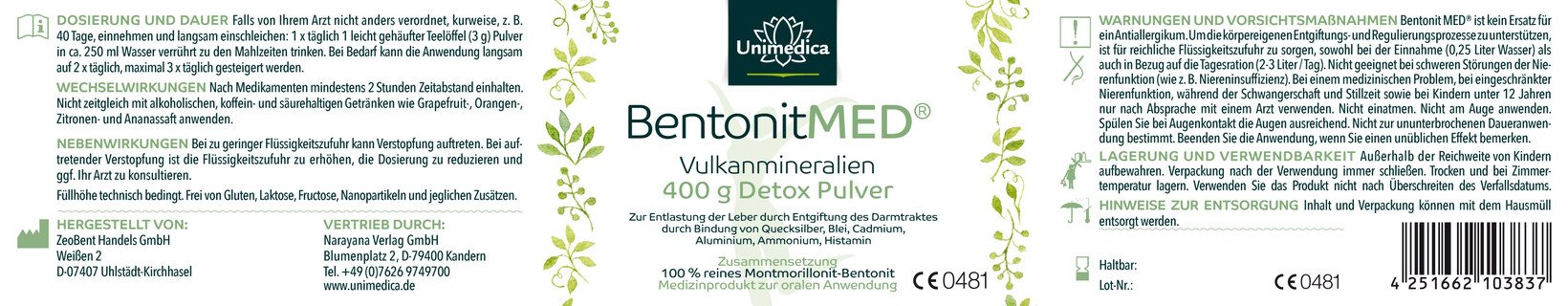 Bentonit Med® Detox Pulver - 400 g - von Unimedica