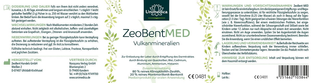 ZeoBent MED Poudre détox - 400 g - par Unimedica