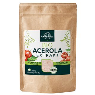 Bio Acerola Pulver -15 % natürliches Vitamin C aus der Acerola-Kirsche -  200 g - von Unimedica - Sonderangebot kurze Haltbarkeit/