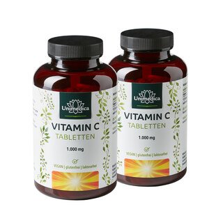 2er-Sparset: Vitamin C - 1000 mg - 2 x 180 Tabletten hochdosiert - von Unimedica/