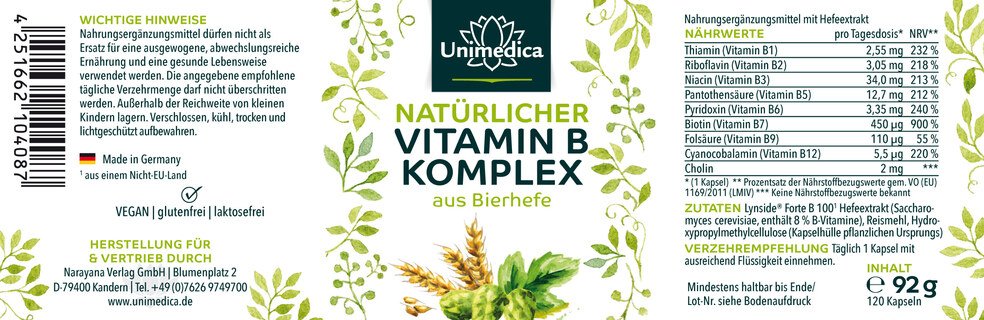 Complexe naturel de vitamines B issu de la levure de bière - 120 gélules - par Unimedica