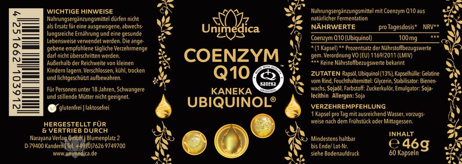 Coenzym Q10 Ubiquinol - Premium-Wirkstoff vom Marktführer KANEKA aus Japan - 100 mg pro Tagesdosis (1 Kapsel) - 60 Softgelkapseln - von Unimedica