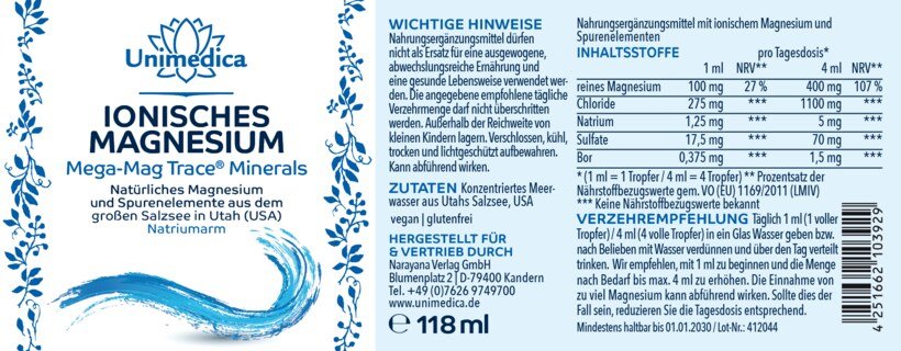 Magnesium ionische Tropfen von Mega Mag Trace ® Minerals aus dem großen Utah-Salzsee - 118 ml - von Unimedica