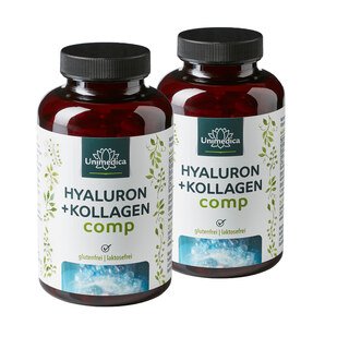 2er-Sparset: Hyaluron + Kollagen comp - mit Vitaminen und Mineralien - 2 x 180 Kapseln - von Unimedica/