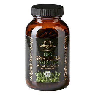 Bio Spirulina Premium Selection - angebaut in Griechenland - Europa - Rohkost - 3040 mg Tagesdosis - 390 Tabletten - von Unimedica/