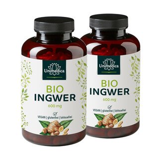 2er-Sparset: Bio Ingwer - 600 mg - 2 x 240 Kapseln - von Unimedica/