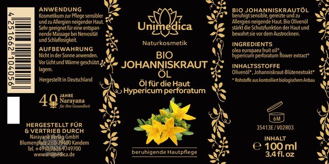 Bio Johanniskraut Öl für die Haut - 100 ml - von Unimedica