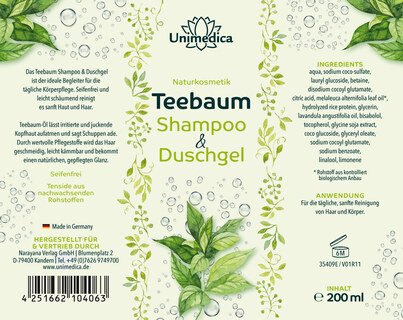 Teebaum Shampoo & Duschgel - 200 ml - von Unimedica