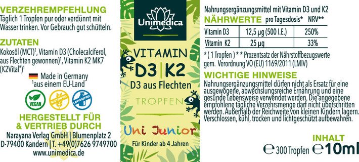 Sparset: Uni Junior - Vitamin D3 / K2 Tropfen  UND - Uni Kids - Vitamin D3 / K2 Tropfen im Set - von Unimedica