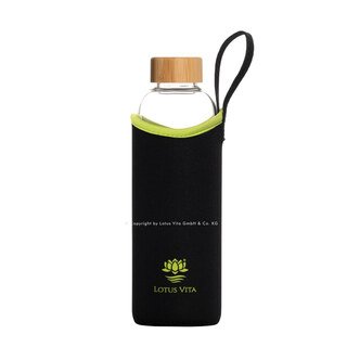 Glas-Trinkflasche 820 ml mit Neopren-Hülle grün/schwarz - Lotus Vital