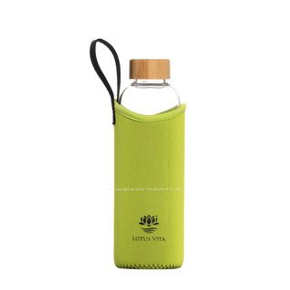 Glas-Trinkflasche 820 ml mit Neopren-Hülle grün/schwarz - Lotus Vita/