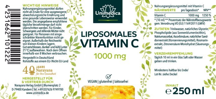 2er-Sparset: Liposomales Vitamin C - 1.000 mg pro Tagesdosis (10 ml) - 2 x 250 ml - von Unimedica