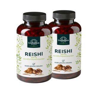 2er-Sparset: Reishi - 1200 mg pro Tagesdosis (2 Kapseln) - Extrakt mit 40 % Polysacchariden - 2 x 180 Kapseln - von Unimedica/