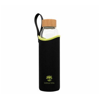 Glas-Trinkflasche 580 ml mit Neopren-Hülle grün/schwarz - Lotus Vita/