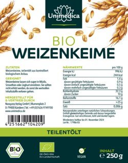 Bio Weizenkeime - teilentölt - 250 g - von Unimedica