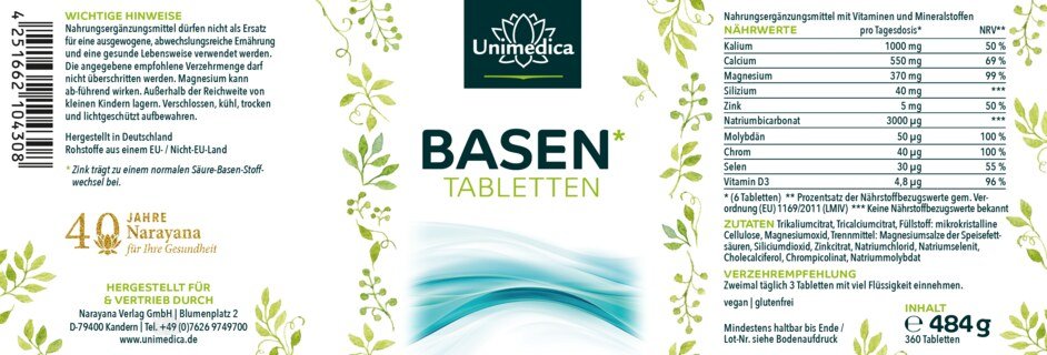 Basentabletten - 360 Tabletten - von Unimedica