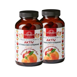 2er-Sparset: Aktiv Fitmacher-Vitamine - 2 x 100 Fruchtgummis - 89 % Frucht - von Unimedica  - Sonderangebot kurze Haltbarkeit