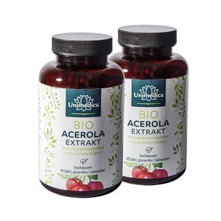 2er-Sparset: Natürliches Vitamin C - Bio Acerola Extrakt - 2 x 180 Kapseln - von Unimedica