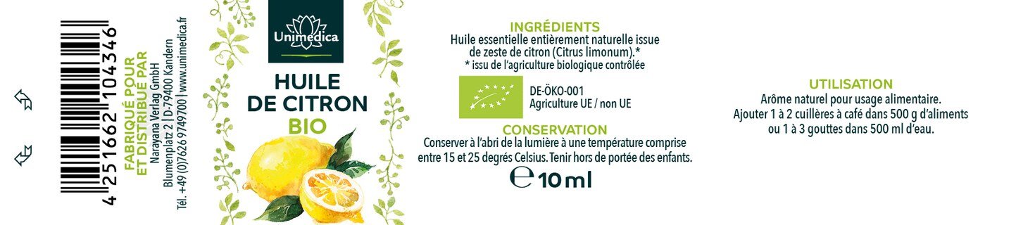 Citron  huile essentielle - BIO - 10 ml - par Unimedica