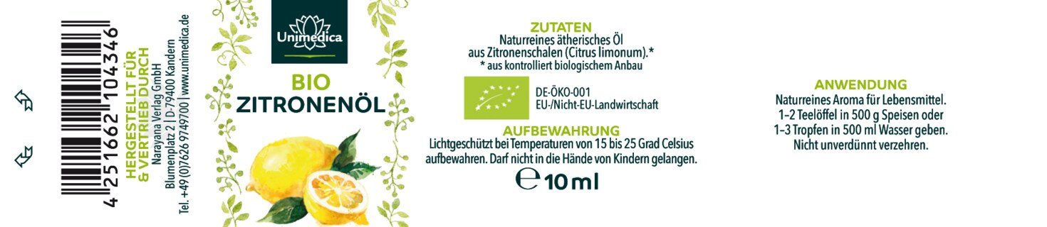 Bio Zitrone - ätherisches Öl - 10 ml - von Unimedica