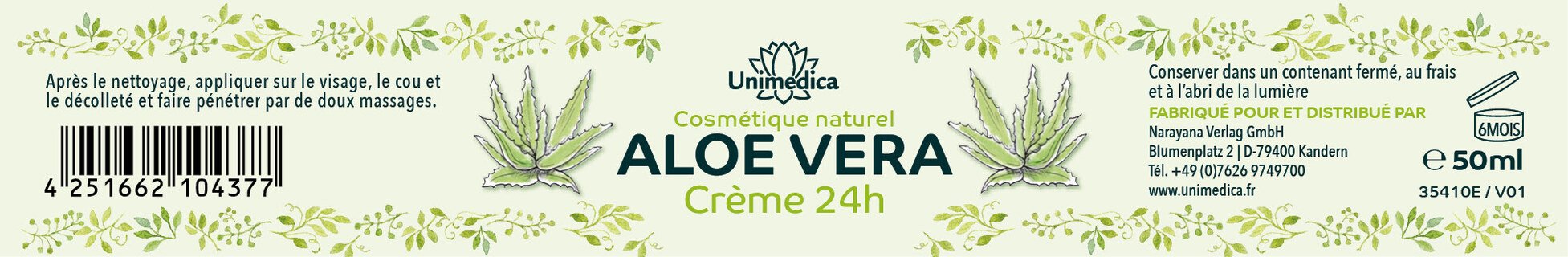 Crème 24h à l'aloe vera - 50 ml - par Unimedica