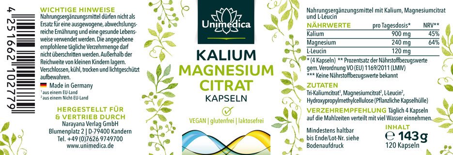 Sparset: Bio Weißdorn - 1200 mg Tagesdosis - 200 Kapseln UND - Kalium-Magnesiumcitrat - 120 Kapseln im Set - von Unimedica