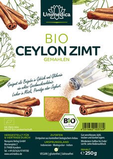 Sparset: Bio Ceylon Zimt - gemahlen - 250 g UND Bio Pfeffer schwarz - gemahlen - 250 g UND Bio Muskatnuss - gemahlen - 100 g im Set - von Unimedica