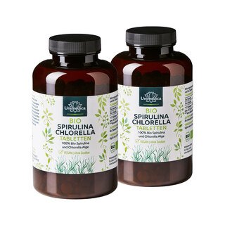 Lot de 2: Spiruline BIO et chlorella BIO  3 000 mg - 1:1 - 2 x 500 comprimés - Unimedica/