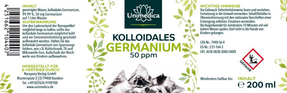 Kolloidales Germanium - 50 ppm - 200 ml - von Unimedica