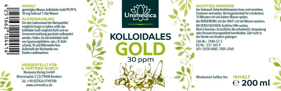 Kolloidales Gold - 30 ppm - 200 ml - von Unimedica