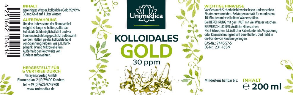 Kolloidales Gold - 30 ppm - 200 ml - von Unimedica