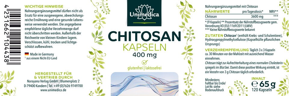 Chitosan Kapseln - 3.600 mg pro Tagesdosis - 120 Kapseln - von Unimedica