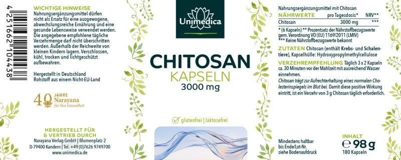 Chitosan capsules - 3000 mg per daily dose - 180 capsules - from Unimedica