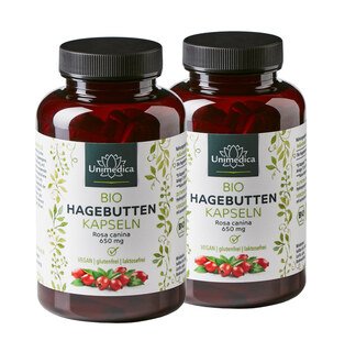 2er-Sparset: Bio Hagebutten - 3900 mg pro Tagesdosis (3 x 2 Kapseln) - 650 mg - 2 x 150 Kapseln - von Unimedica/