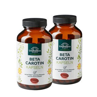 2er-Sparset: Beta Carotin - aus Lyc-O-Beta® - 15 mg - 25.000 IE pro Tagesdosis - 2 x 180 Softgelkapseln - von Unimedica/